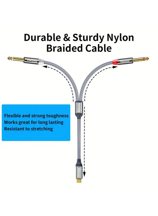 USB Type C to Dual 6.35mm 1 4 Inch Stereo Splitter Y Cable 1.2M 47.24 Inch Nylon Braided Aux Audio Cord for Smartphone Tablet Laptop Amplifier Speaker - Image 5