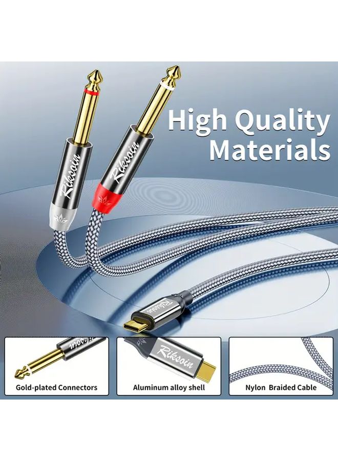 USB Type C to Dual 6.35mm 1 4 Inch Stereo Splitter Y Cable 1.2M 47.24 Inch Nylon Braided Aux Audio Cord for Smartphone Tablet Laptop Amplifier Speaker - Image 3