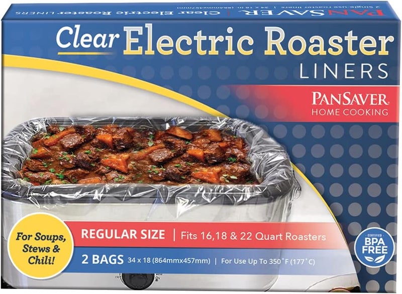 PanSaver Cooking Liners - Disposable Electric Roasting Pan Liners for Instant Cleanup with No Scrubbing - Clear, 2 Count - Image 1