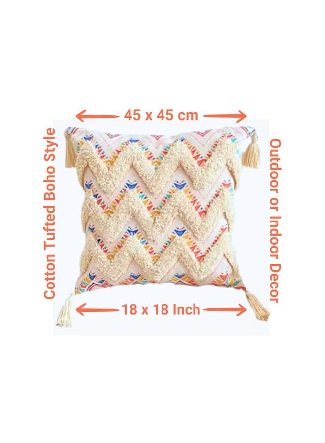 The Bros Cushion Covers 45x45 cm - Boho Decor Throw Pillow Covers for Sofa or Bed - Multicoloured Tufted Geometric With Tassels - Set of 2 - Home Lux - Image 2