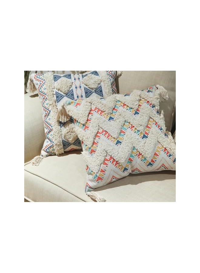 The Bros Cushion Covers 45x45 cm - Boho Decor Throw Pillow Covers for Sofa or Bed - Multicoloured Tufted Geometric With Tassels - Set of 2 - Home Lux - Image 4