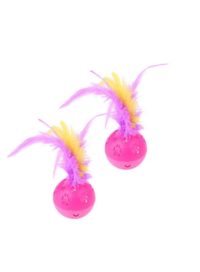 BeeSpring Cat Balls Interactive Cat Toy Cat Feather Balls with Loud Bell Inside (2Pcs Red) - Image 1