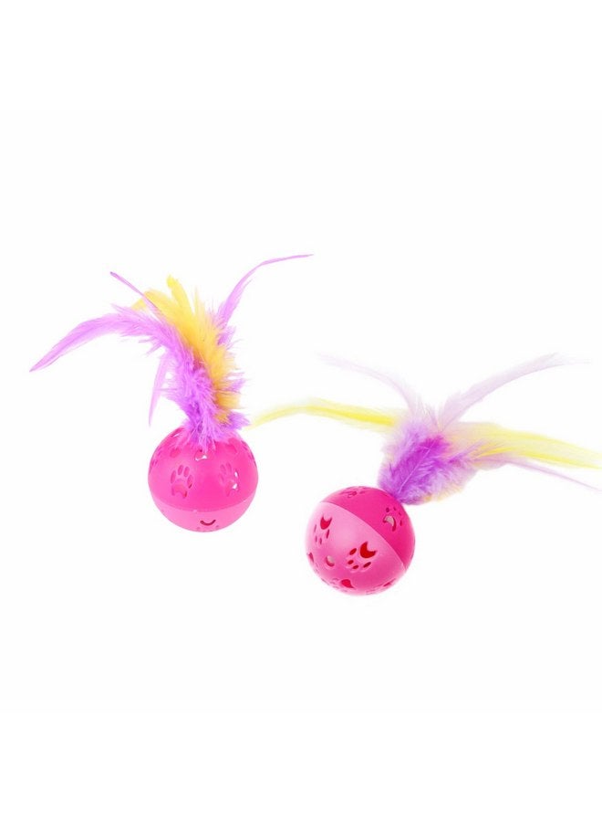 BeeSpring Cat Balls Interactive Cat Toy Cat Feather Balls with Loud Bell Inside (2Pcs Red) - Image 3
