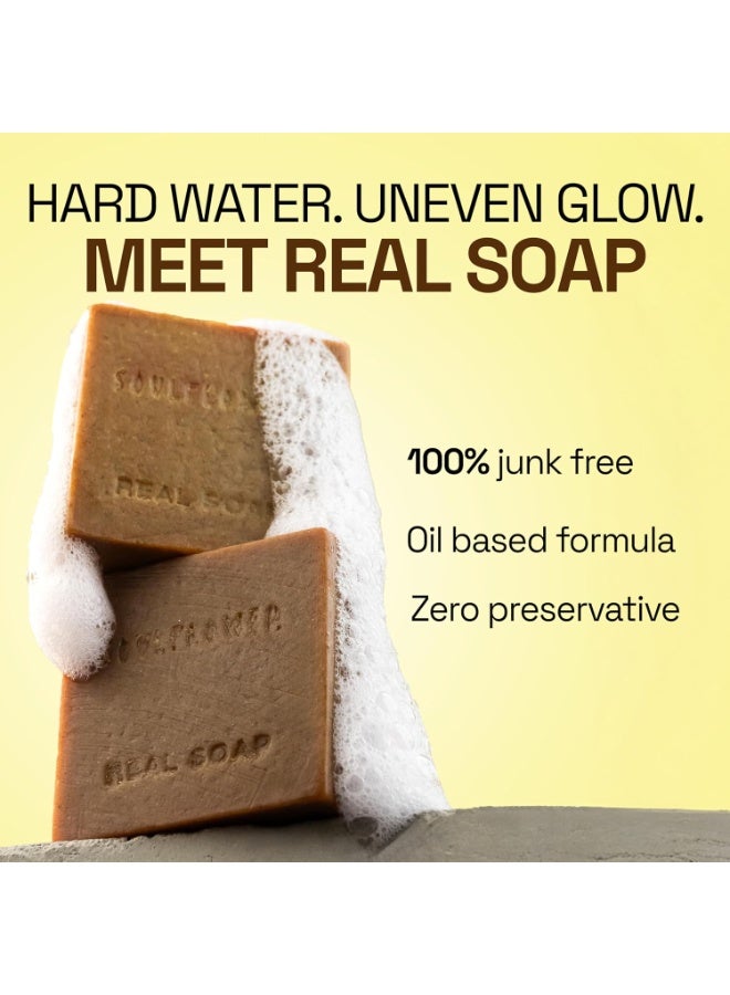 Soulflower Shining Sandalwood Soap For Daily Cleansing | Tan Removal & Skin Brightening Natural Bathing Bar For Hard Water With Ashwagandha, Tulsi, Neem & Shea Butter | Controls Acne & Pimples | 100g - Image 2
