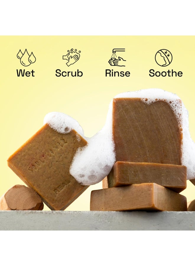Soulflower Shining Sandalwood Soap For Daily Cleansing | Tan Removal & Skin Brightening Natural Bathing Bar For Hard Water With Ashwagandha, Tulsi, Neem & Shea Butter | Controls Acne & Pimples | 100g - Image 4