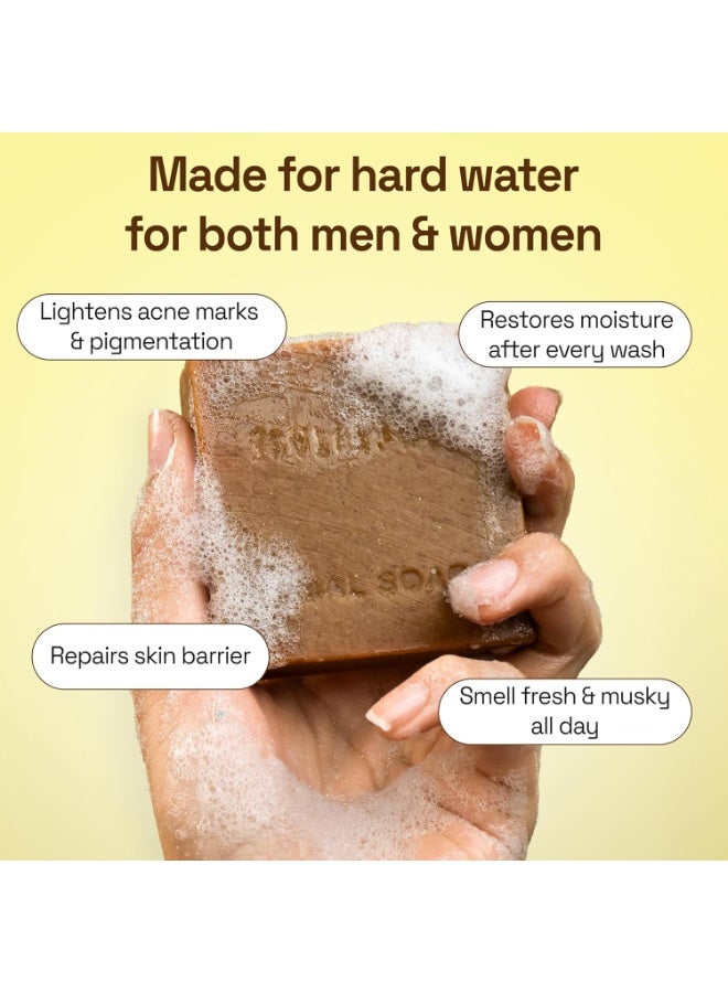 Soulflower Shining Sandalwood Soap For Daily Cleansing | Tan Removal & Skin Brightening Natural Bathing Bar For Hard Water With Ashwagandha, Tulsi, Neem & Shea Butter | Controls Acne & Pimples | 100g - Image 3