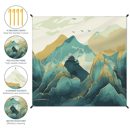 DPWCVM Beach Blanket Waterproof Sandproof Large Beach Mat 79 X 83 for 24 Adults Sand Free Mat Quick DryingLightweight Durable with 4 Stakes 4 Corner Pockets for Beach Travel CampingMountain - Image 3