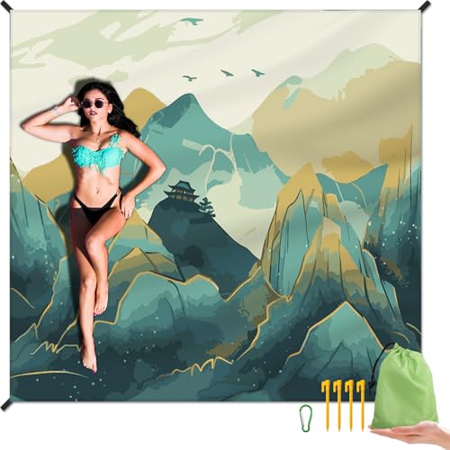 DPWCVM Beach Blanket Waterproof Sandproof Large Beach Mat 79 X 83 for 24 Adults Sand Free Mat Quick DryingLightweight Durable with 4 Stakes 4 Corner Pockets for Beach Travel CampingMountain - Image 1