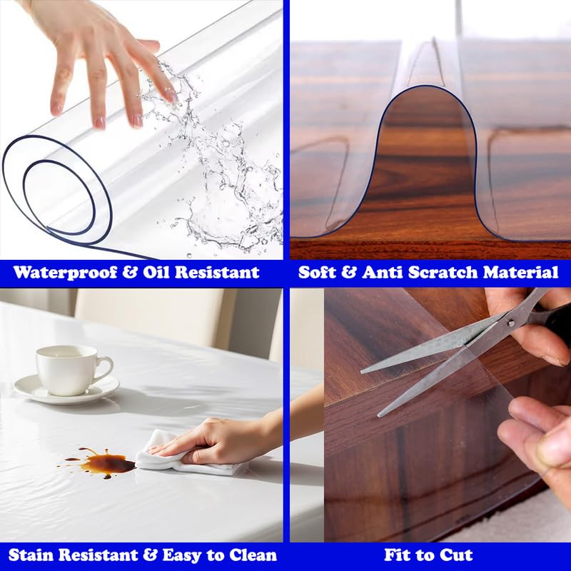 BMRGIFTS Transparent PVC Table Cover – Waterproof Clear Table Protector for 4 & 6 Seater Dining Table, Office Desk, Thick Heavy Duty Tablecloth, Spill-Proof, Easy to Clean 2 MM 18x48 inch - Image 5