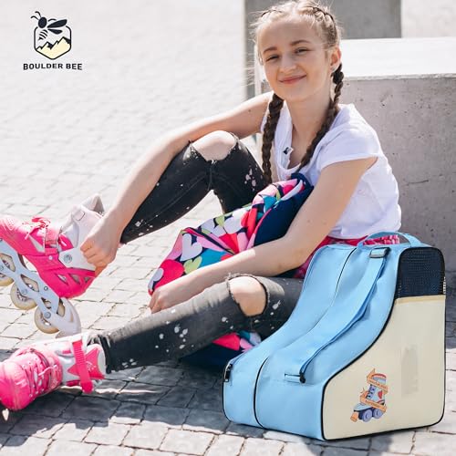 Boulder Bee Roller Skate Bag Ice Skate Bag for Women with Adjustable Shoulder Strap Shoe Bag for Ice SkatingInline Skates for Both Kids and Adults Blue - Image 3