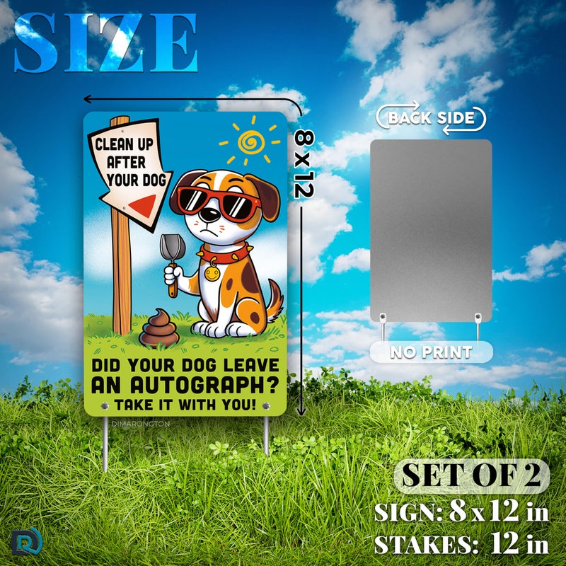 DIMARONGTON 2 PC Clean Up After Your Dog Signs, 8x12 Aluminum 1mm Reflective No Dog Poop Sign, Single-Sided for Lawn or Yard - Image 3