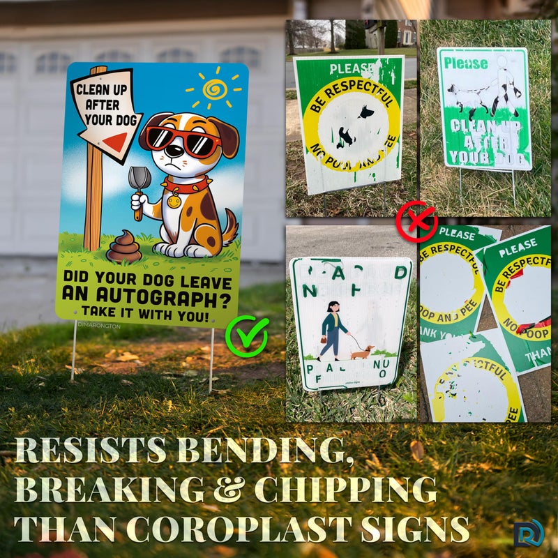 DIMARONGTON 2 PC Clean Up After Your Dog Signs, 8x12 Aluminum 1mm Reflective No Dog Poop Sign, Single-Sided for Lawn or Yard - Image 5