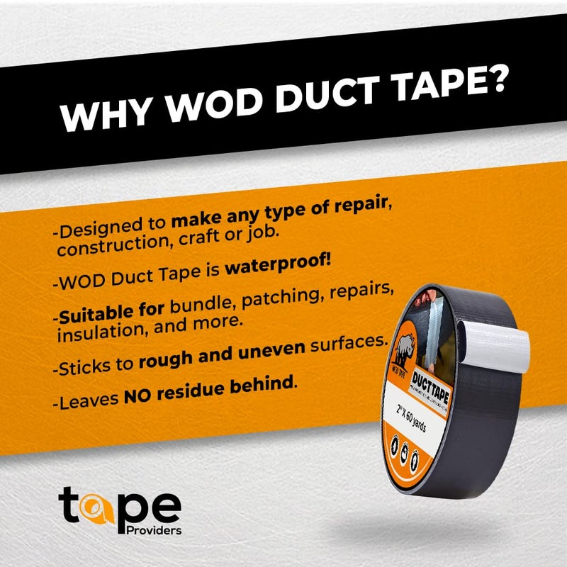 WOD Tape WOD DTC10 Advanced Strength Industrial Grade White Duct Tape, 12 inch x 60 ft. Waterproof, UV Resistant For Crafts & Home Improvement - Image 2