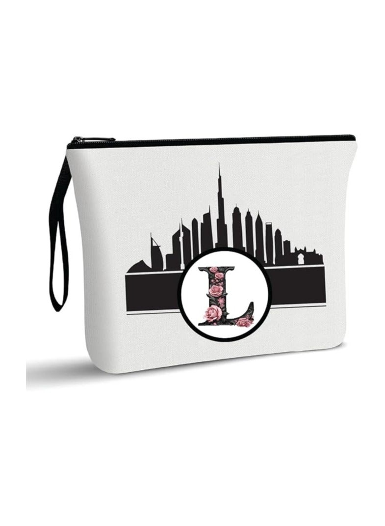 Dubai Skyline With Initial Monogram Cosmetic Bag-Monogram Makeup Case-Dubai Skyline Makeup Pouch-Cosmetic Pouch For Travelers - Image 1