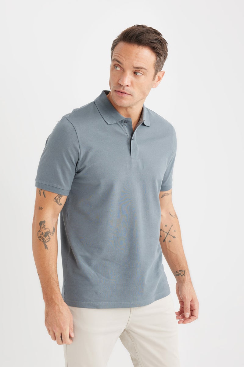 DeFacto Grey Man Regular Fit Pique Polo T-Shirt Casual - Image 4
