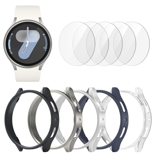 BHARVEST 55 Pack Galaxy Watch 7 44mm Screen Protector Waterproof Case Protective CoverTempered Glass Screen Protector UltraThin Hard PC Guard Bumper for Samsung Galaxy Watch 7 44mm Men - Image 1