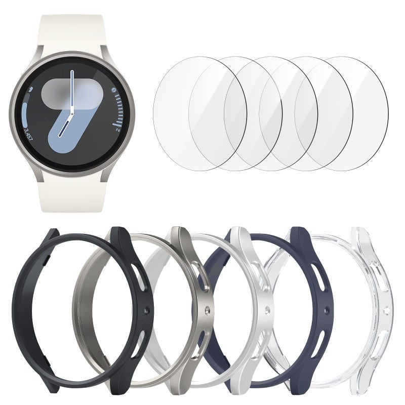 BHARVEST 55 Pack Galaxy Watch 7 44mm Screen Protector Waterproof Case Protective CoverTempered Glass Screen Protector UltraThin Hard PC Guard Bumper for Samsung Galaxy Watch 7 44mm Men - Image 2