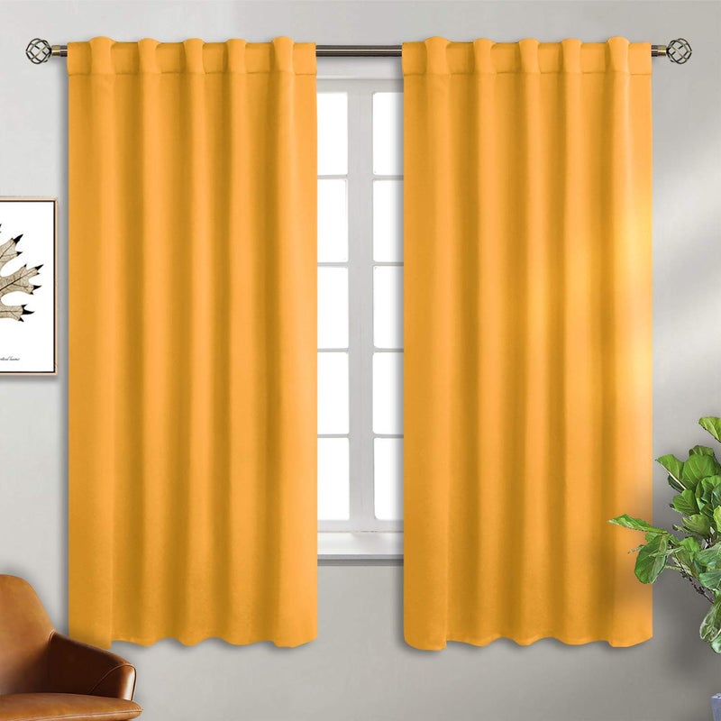 BGment Rod Pocket and Back Tab Blackout Curtains for Bedroom - Thermal Insulated Room Darkening Curtains for Living Room, 2 Window Curtain Panels (42 x 63 Inch, Mustard Yellow) - Image 1