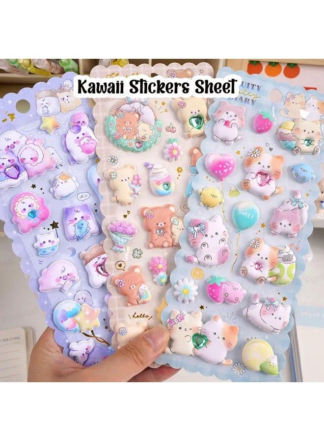 فنبلاست مجموعة ملصقات فن بلاست كاواي - 6 ورقات، أكثر من 90 قطعة ملصقات منتفخة للأطفال، ملصقات ثلاثية الأبعاد للبنات، ملصقات جمالية، ملصقات لطيفة، ملصقات إسفنجية للأطفال، ملصقات حرفية، ملصقات ذاتية اللصق - Image 5