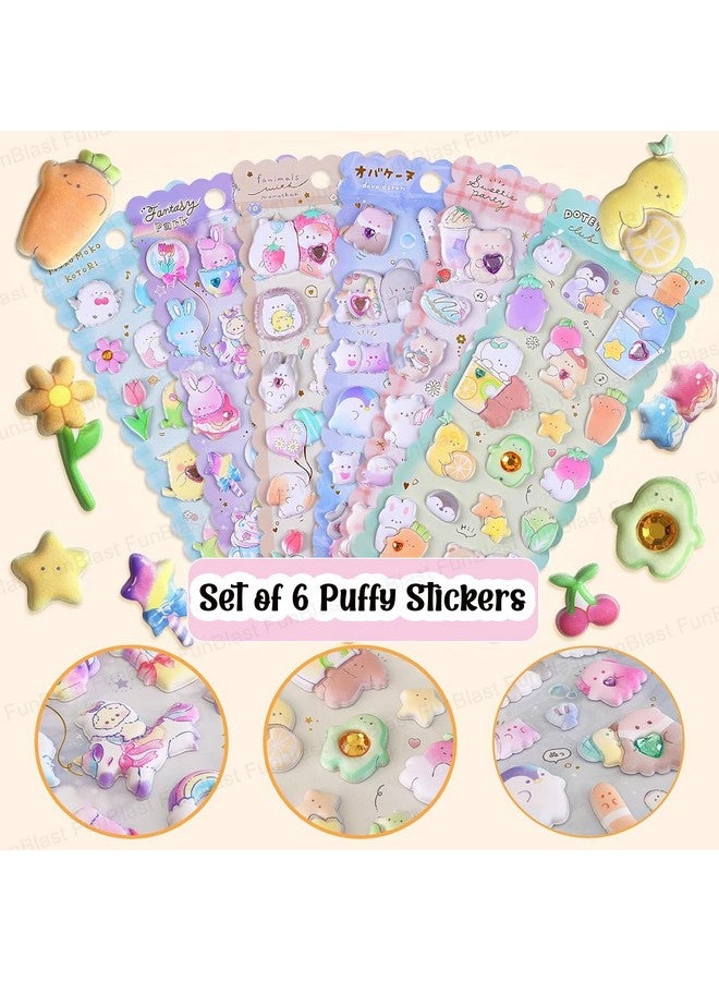 فنبلاست مجموعة ملصقات فن بلاست كاواي - 6 ورقات، أكثر من 90 قطعة ملصقات منتفخة للأطفال، ملصقات ثلاثية الأبعاد للبنات، ملصقات جمالية، ملصقات لطيفة، ملصقات إسفنجية للأطفال، ملصقات حرفية، ملصقات ذاتية اللصق - Image 3