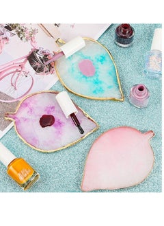 SYOSI Nail Art Palettes Mixing Palette Polish Color Plate Golden Edge Resin Holder Display Cosmetic Tools (Leaf Shape) 3 Pieces  - Image 3