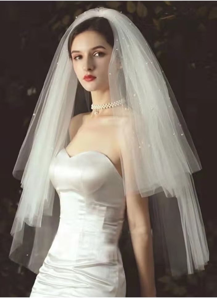 OMEVE Wedding Bridal Veil Headdress,Wedding Veil Party Club Headpieces for Women and Girls(60-70cm) (White)  - Image 2