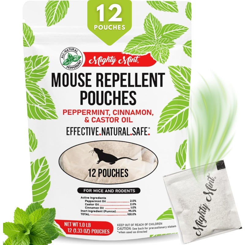 Mighty Mint Mouse Repellent Pouches â€“ Peppermint, Castor Oil & Cinnamon Formula â€“ Natural Indoor Deterrent for Mice and Rodents â€“ Plant-Based, Long-Lasting Protection â€“ 12 Count - Image 1