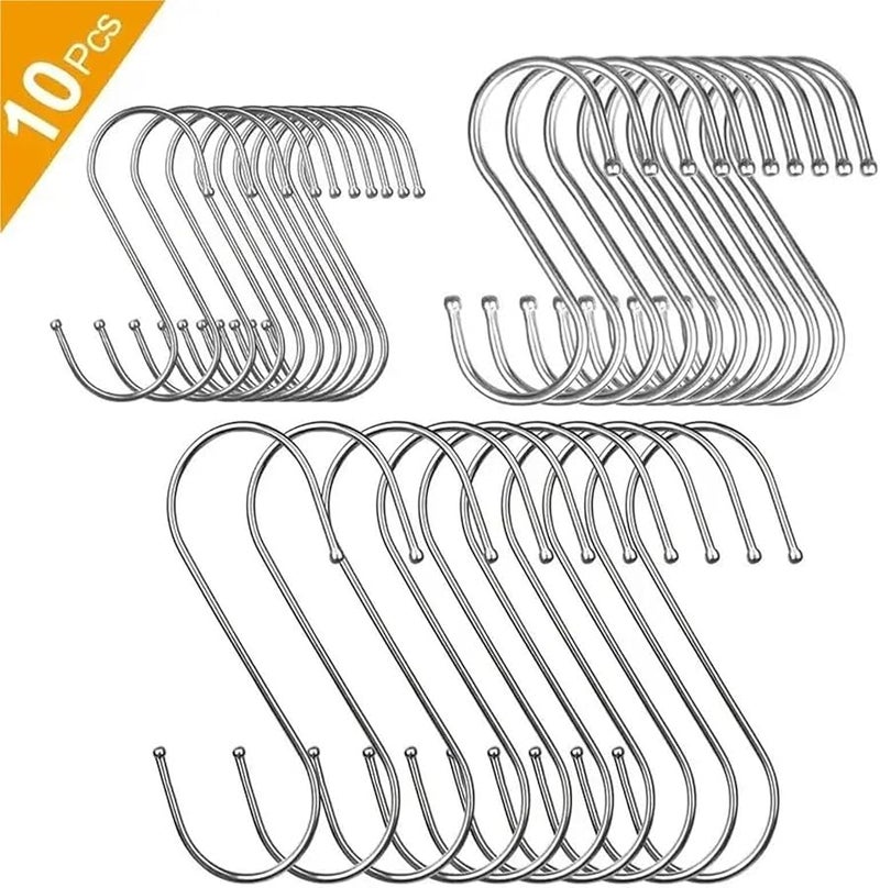 10 قطعة من خطافات S الفولاذية المقاومة للصدأ مقاس 9 سم للمطبخ والحمام والملابس متعددة الوظائف للتعليق - Image 4