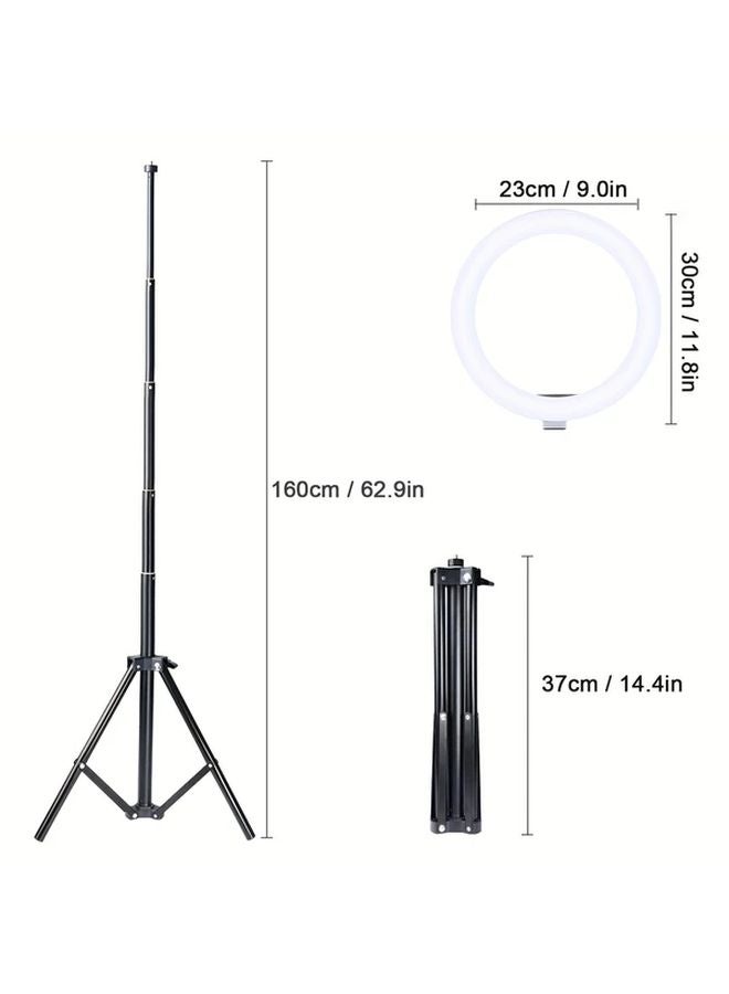 ضوء حلقي زومي 12 بوصة أسود مع حامل ثلاثي 63 بوصة للبث والتسجيل - Image 4
