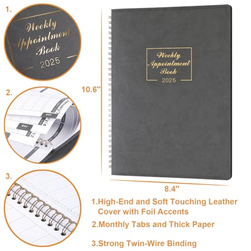 MaaIbok 2025 Weekly Appointment Book - Daily Hourly Planner 2025, Jan 2024 - Dec 2025, 8.4" x 10.6", 15-Minute Interval, Flexible Soft Cover - Grey - Image 3