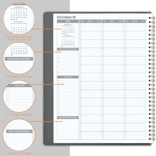 MaaIbok 2025 Weekly Appointment Book - Daily Hourly Planner 2025, Jan 2024 - Dec 2025, 8.4" x 10.6", 15-Minute Interval, Flexible Soft Cover - Grey - Image 5