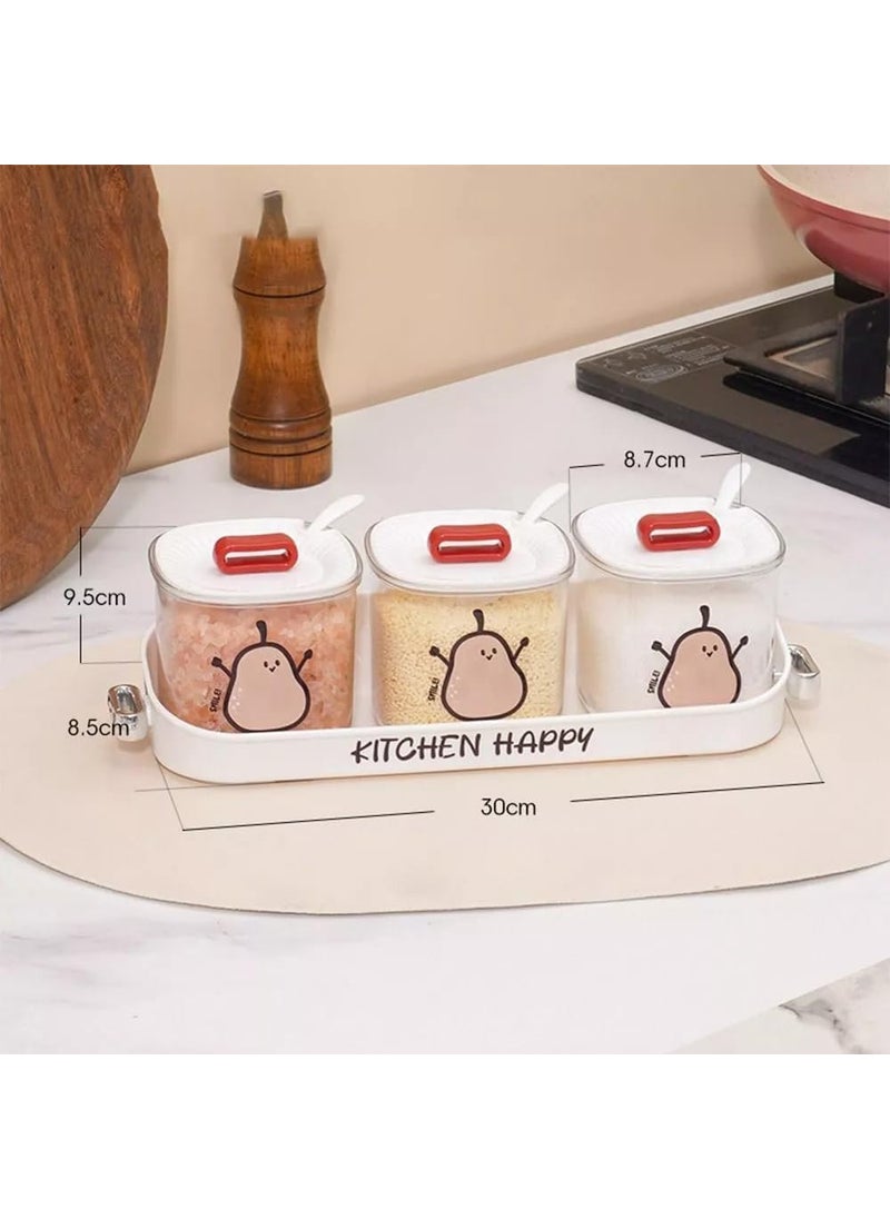 Neminath Mart NEMINATH MART 3 Pcs Set Condiment Jar with Tray Spoons Kitchen Storage Container Serving Dryfruit Spices Sauces Chutney Masala Mukhwas Achar Masala Box Condiment Set Transparent  - Image 4