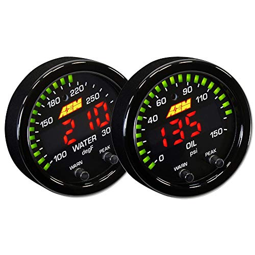 AEM 52mm X-Series Digital Voltage/Voltmeter + 100-300F Temperature Gauge Set - Image 1