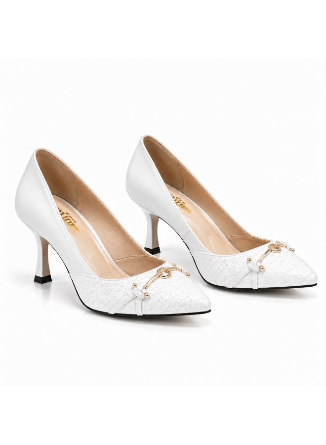 Women's Shoes Heels Elegant Leather Pointed Toe GZ-901 - white