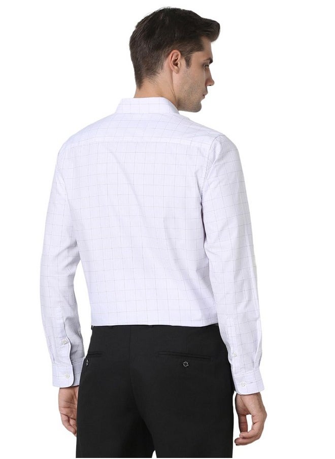 Peter England Peter England Men's Classic Wonder Fabric Checkered Slim Fit Formal Shirt | Cotton Rich | Pin Point Oxford Lilac  - Image 3