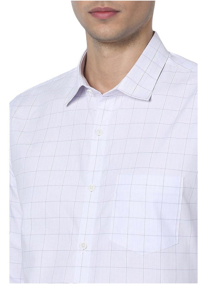 Peter England Peter England Men's Classic Wonder Fabric Checkered Slim Fit Formal Shirt | Cotton Rich | Pin Point Oxford Lilac  - Image 5