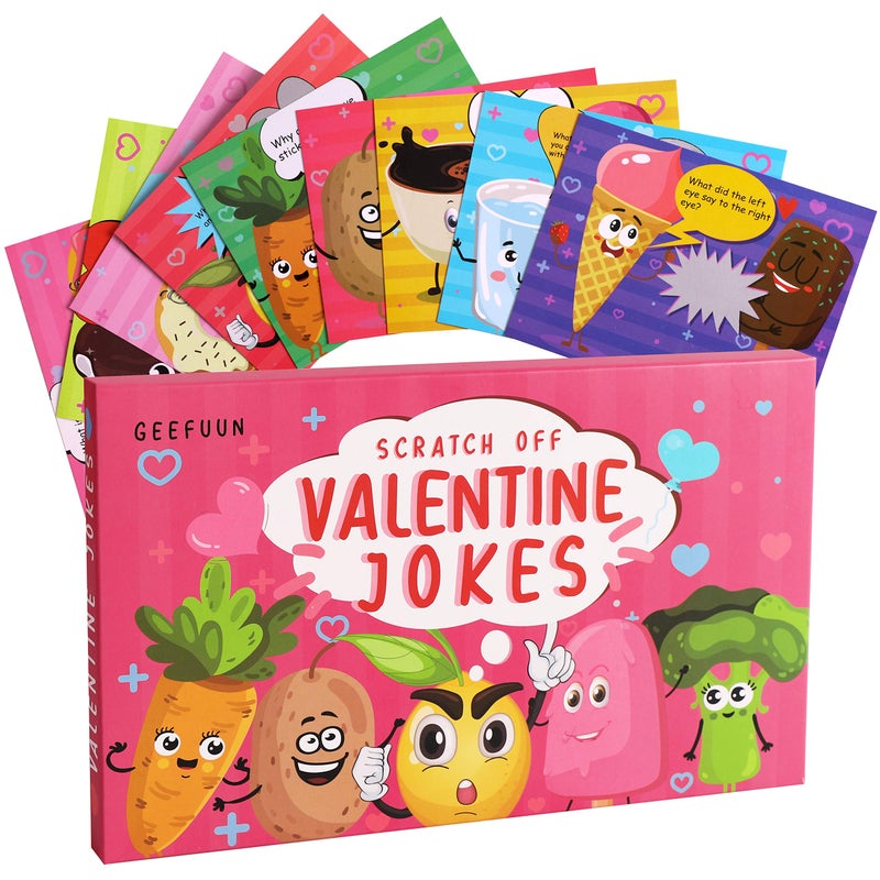Geefuun 40 Sets Valentines Cards for Kids - 40 Scratch Off Jokes Cards + 40 Envelopes Classroom School Exchange Gifts Love Party Favors Supplies - Image 1