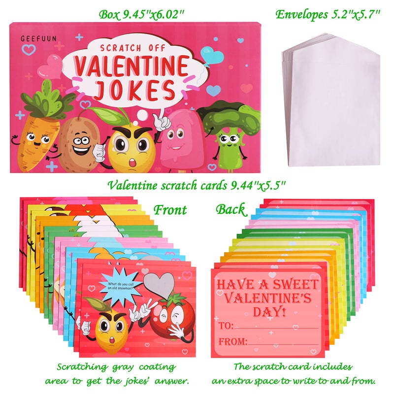 Geefuun 40 Sets Valentines Cards for Kids - 40 Scratch Off Jokes Cards + 40 Envelopes Classroom School Exchange Gifts Love Party Favors Supplies - Image 3