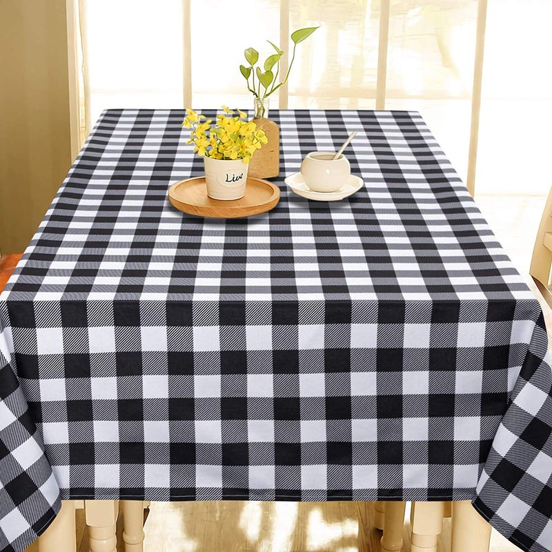 ATOOTFUSION Cotton 6 Seater Black and White Checkered Dining Table Cover Cloth (60 X 84 Inch) - Image 5