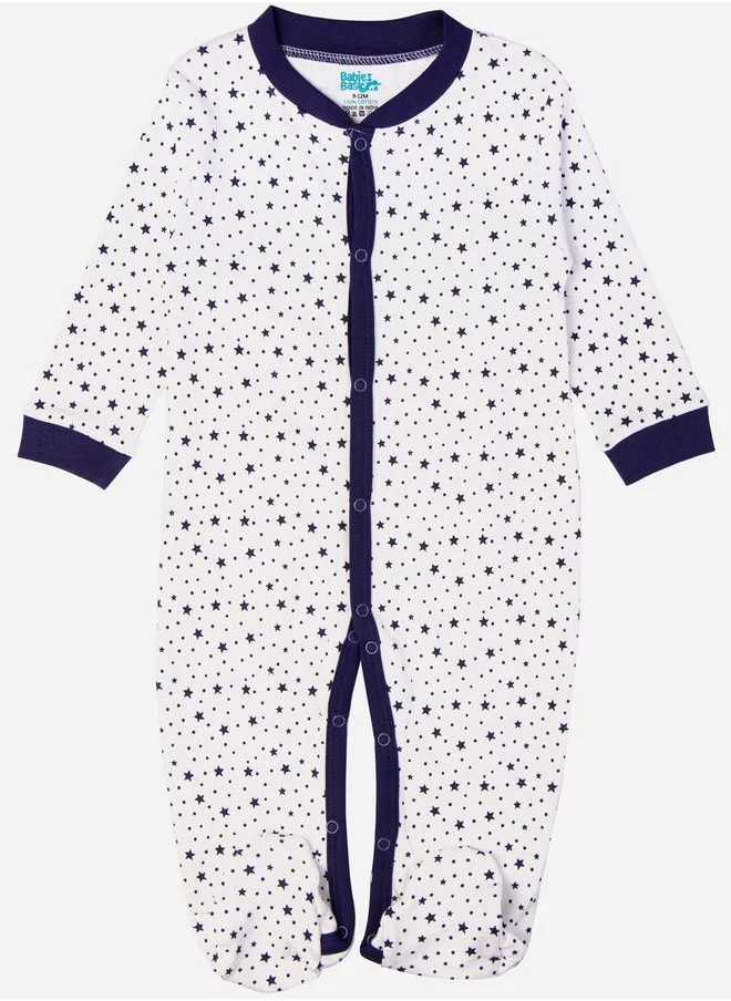 Babies Basic Printed Cotton Long Sleeves Sleepsuit