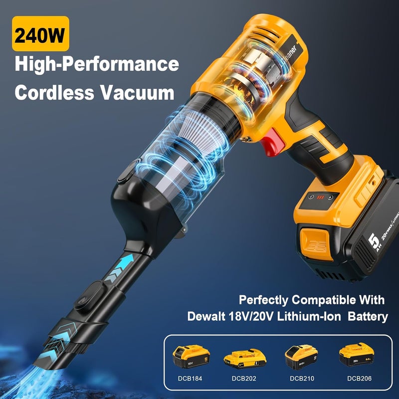 مكنسة كهربائية محمولة لاسلكية من لبطارية Dewalt 18V، قوة شفط 105 AW، محمولة وخفيفة الوزن للأرضيات والسجاد والسيارة والمنزل (البطارية غير متضمنة) - Image 2