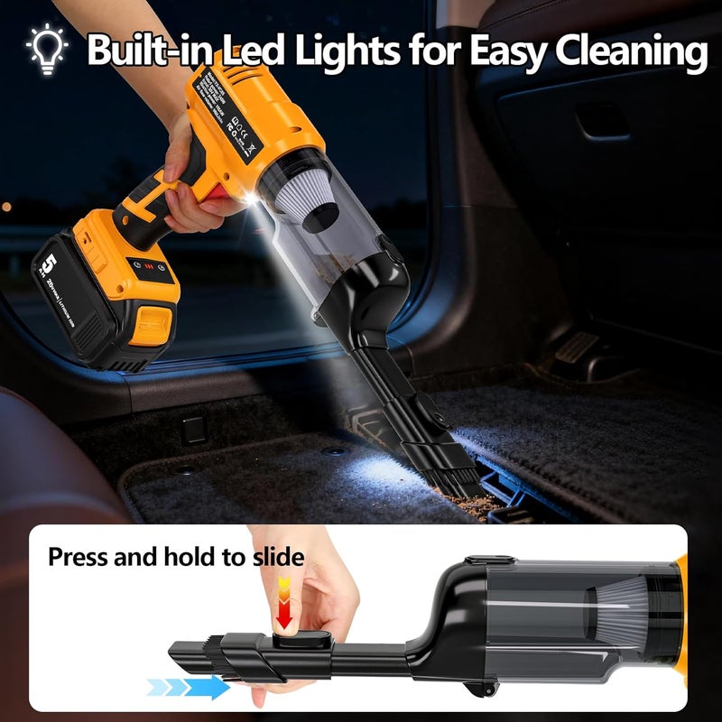 مكنسة كهربائية محمولة لاسلكية من لبطارية Dewalt 18V، قوة شفط 105 AW، محمولة وخفيفة الوزن للأرضيات والسجاد والسيارة والمنزل (البطارية غير متضمنة) - Image 4