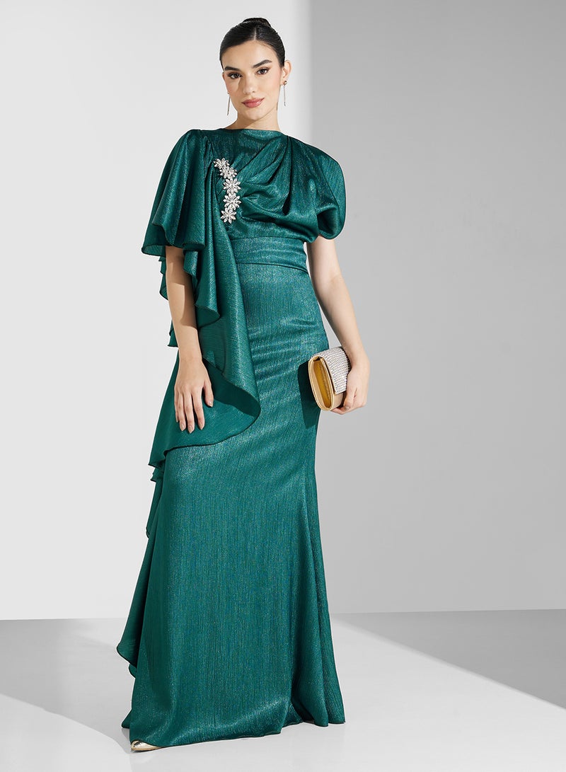 Namshi x Emerald Cascade Gown Dress - Image 1