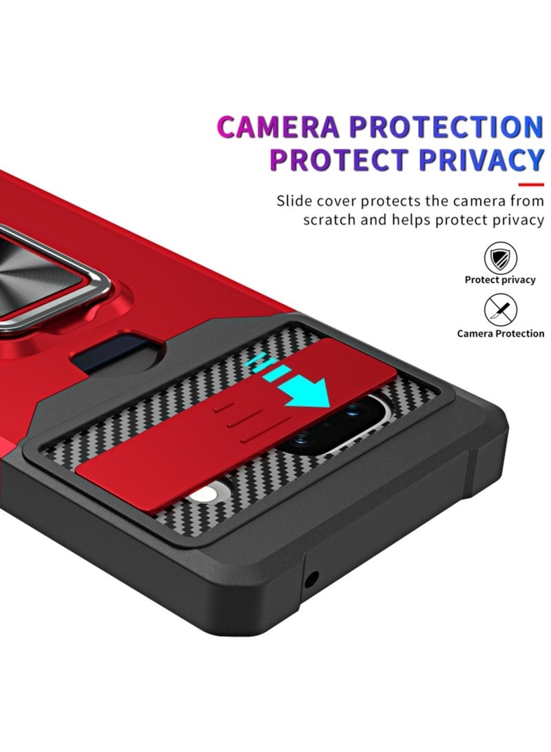 Case for Google Pixel 7a Camera Shield Card Slot Phone Case With Ring Holder Black  - Image 3