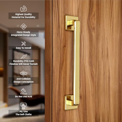 LAPO Pull Handle for Main Doors | 14 Inch Pull Handle for Hotel and Office Doors | Gold Finish |Ideal for Wooden Doors | Compatible with 30–100mm Door Range | 3 Years Warranty - Image 3