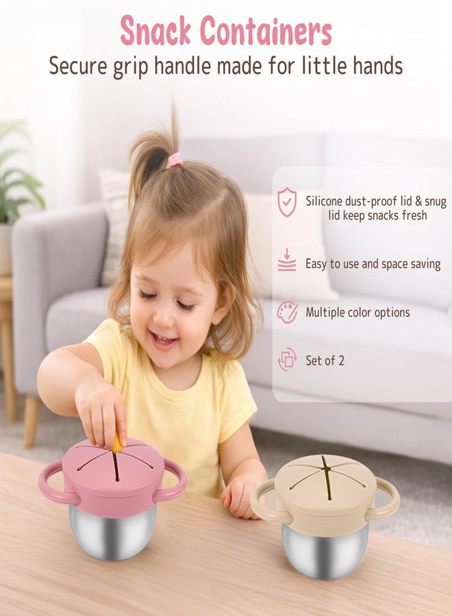 Mintlyfe Stainless Steel Snack Containers with Lids, Snack cups with Silicone Food Catcher for Toddlers (Color 2) - Image 2