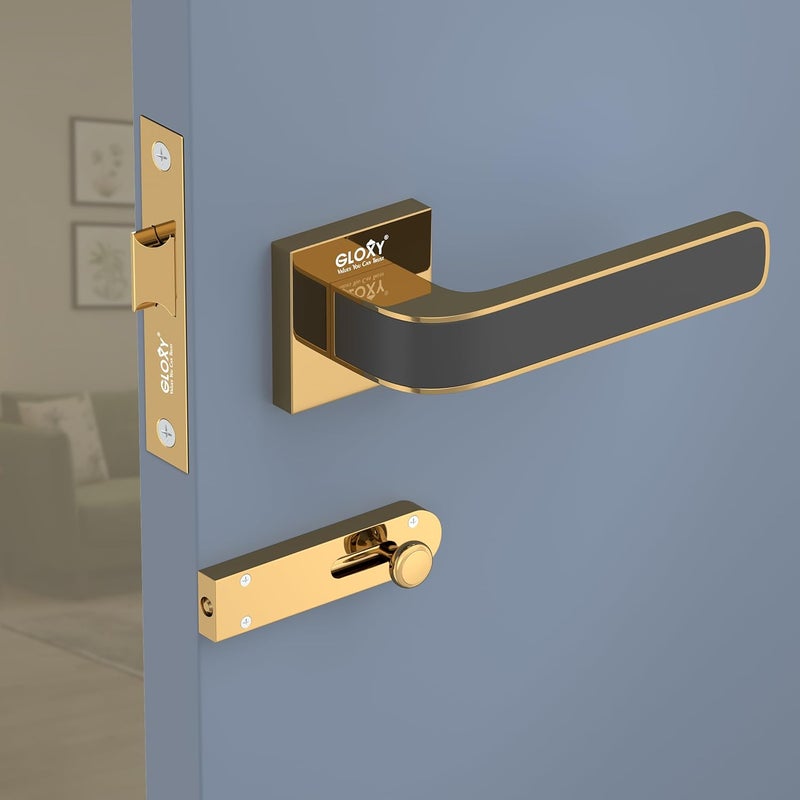 Gloxy Baby Latch Door Locks for Bathroom Door Lock Balcony Store Room Keyless Pull Handle Set with Brass Baby Latch for Home Kitchen Gold Black Finish 2 Years Warranty Pack of 1 - Image 1