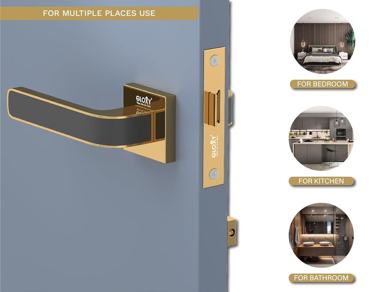 Gloxy Baby Latch Door Locks for Bathroom Door Lock Balcony Store Room Keyless Pull Handle Set with Brass Baby Latch for Home Kitchen Gold Black Finish 2 Years Warranty Pack of 1 - Image 3