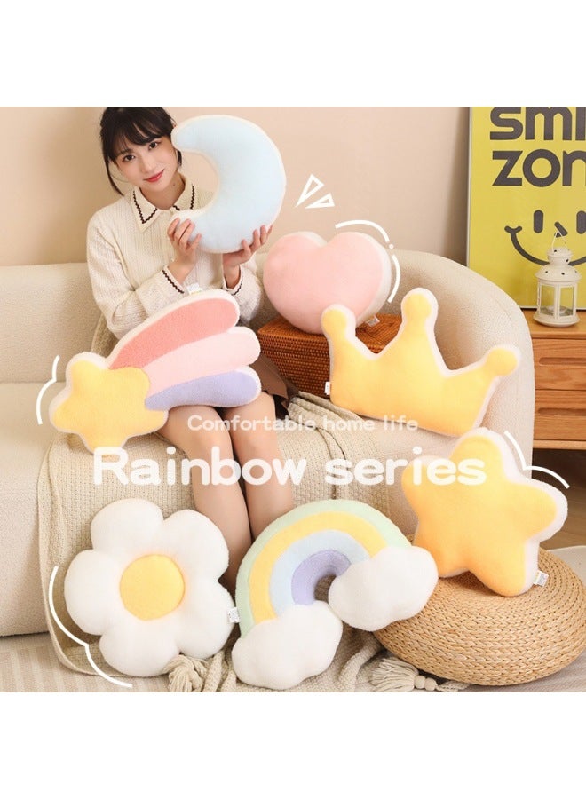 Rainbow Pillow Star Cushion Living Room Sofa Cushion Office Nap Pillow Car Cushion Girly Heart Wholesale-Specifications:Moon-Blue -32cm-Color:See Details - Image 2