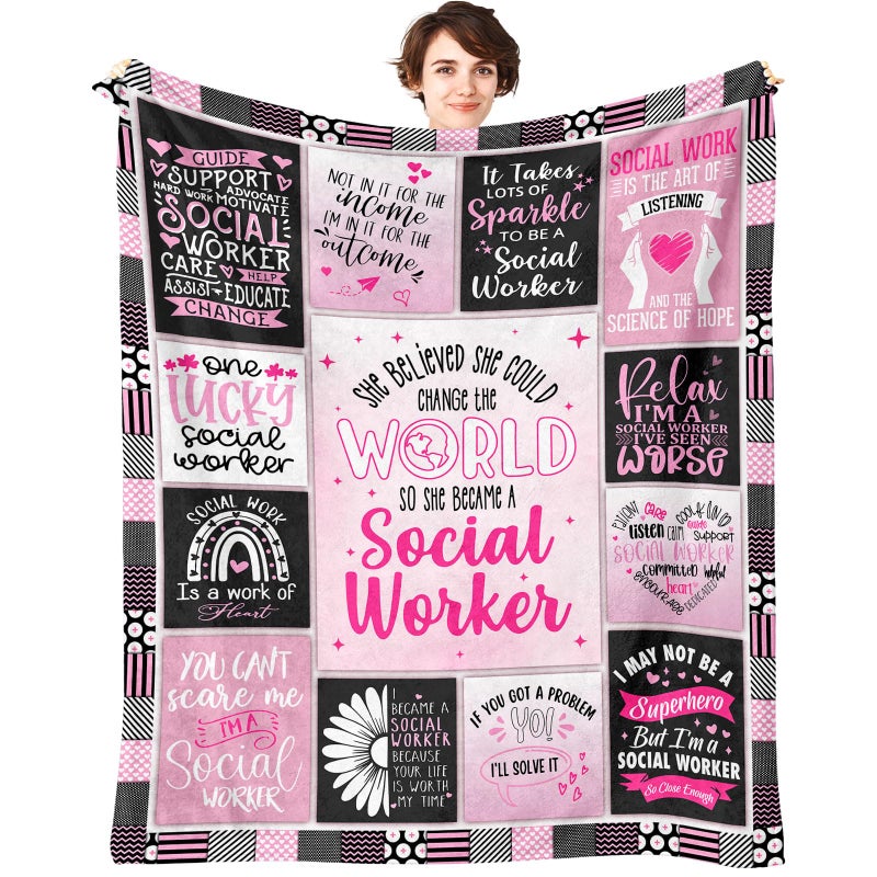 SIKLTY Social Worker Gifts for Women Throw Blanket 60"" X 50""  Best Social Worker Appreciation Graduation Gifts  Gift for Social Workers Women  Social Work Month 2024 Gifts  School Social Worker Office Decor - Image 1